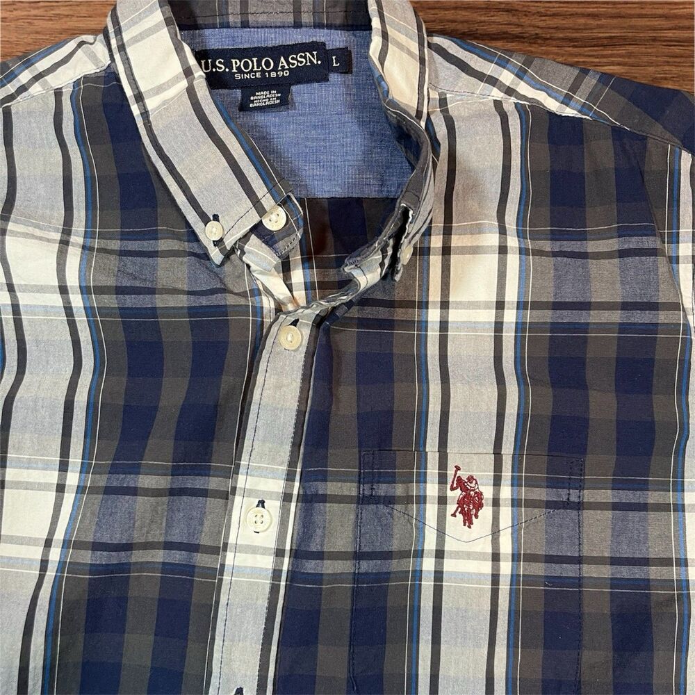 U.S. Polo Assn. Mens Classic Navy‎ Plaid Long Sleeve Button-Down Shirt Men’s L - Picture 3 of 5